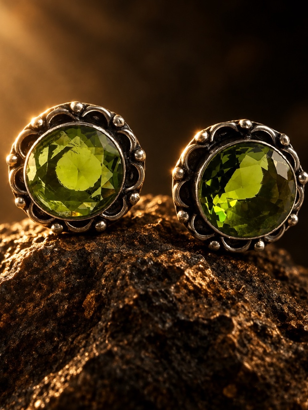 Green Quartz Stud Earrings in 925 Silver Setting
